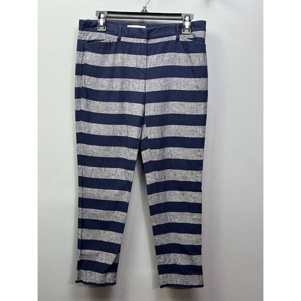 Gap Pants Womens size 2 Slim Cropped Gray/Navy striped flat front pants‎ Linen